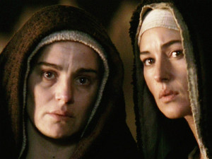 The movie "The Passion of the Christ", directed by Mel Gibson.   Seen here from left, Maia Morgenstern as Mary and Monica Bellucci as Magdalen.  Initial theatrical release February 25, 2004.  Screen capture. Â© 2004 Icon Distribution, Inc. Credit: Â© 2004 Icon Distribution / Flickr / Courtesy Pikturz.  
