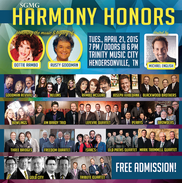 SGMG TO PRESENT 2015 HARMONY HONORS APRIL 21 AT TBN'S TRINITY MUSIC CITY