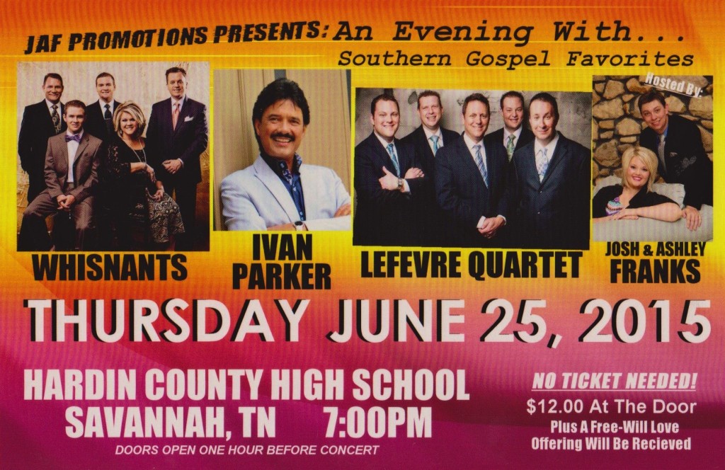 An evening with Southern Gospel favorites will be held on Thursday June 25