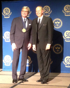 Don Moen accepts Lifetime Global Achievement Award from ORU President William M. Wilson.  For high-res image, click here. // Photo courtesy Nelon PR