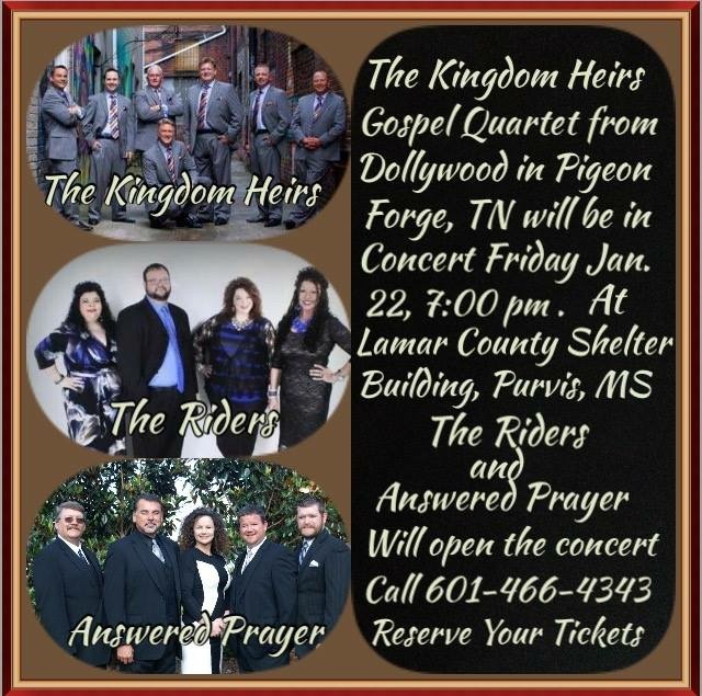 Dollywood's Kingdom Heirs South MS concert Friday, Jan 22, 7pm