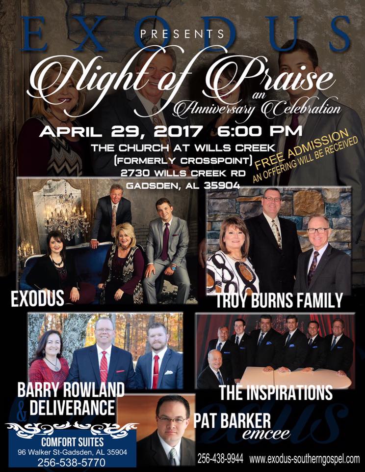 Exodus Announces â€œA Night of Praise" an Anniversary Celebration, in Gadsden, Alabama