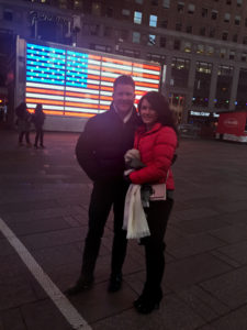 Joseph Habedank and Lindsay sneak in a few moments among the hustle and bustle of NYC in Times Square.
