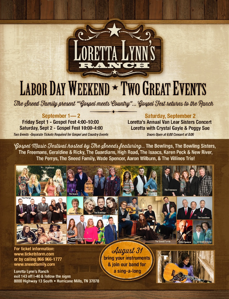 Line-up for Gospel Fest at Loretta Lynn Ranch