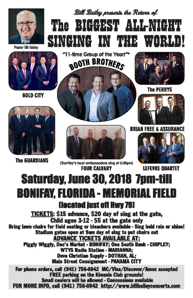 Bill Bailey presents Bonifay Florida's Biggest All Night Sing on June 30
