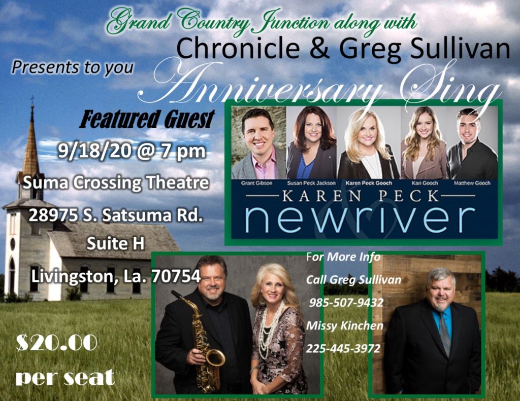 Chronicle Announces New Date for 11th Annual Anniversary Sing Featuring Karen Peck and New River 